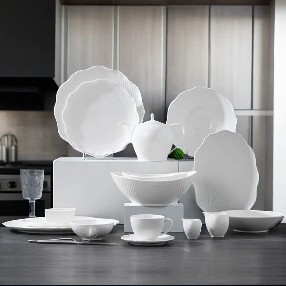 P & T Horeca Homeware yüksek sıcaklık porselen seramik düğün plaka masa gereçleri üreticileri beyaz yemek takımı