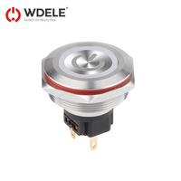30mm LED Tête Plate Étanche IP65 Acier Inoxydable Anneau Instantané Alimentation logo Bouton Métal Interrupteur 1NO1NC