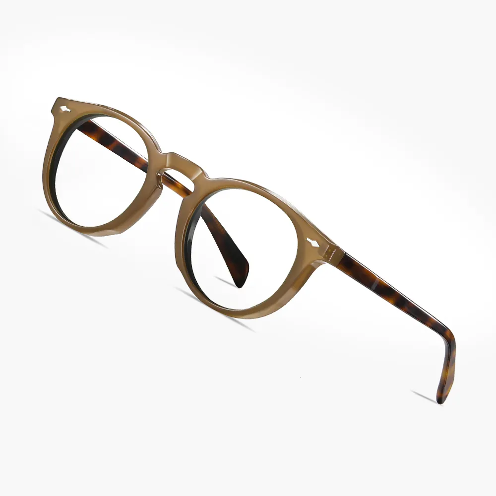 2024 ámbar marrón degradado marco sólido acetato y Marcos ópticos TR90 bloque azul claro gafas redondas para hombres y mujeres