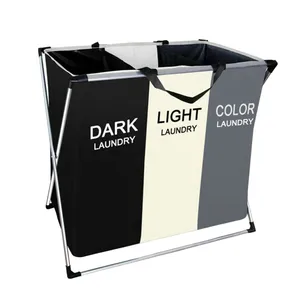 Water Proof Three Grid Laundry Organizer Bag Dirty Laundry Hamper Collapsible Home Laundry Basket Storage Clothes Basket