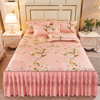 Ensemble de Couvre-Lit Imprimé Sensation Soie Glacée, Housse de Lit de Luxe en Fibre de Viscose, Ensemble de Draps de Printemps-Été, Couette Respirante