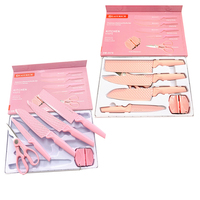 Ensemble cadeau de 6 couteaux en acier inoxydable de couleur rose, couteau à découper, couteau de cuisine, ciseaux de cuisine