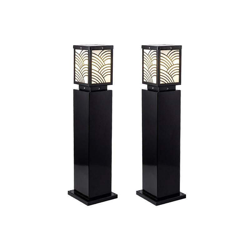 Modern 40/60/80/100cm LED Bollard Light Waterproof IP65 Solar Powered Square Stainless Iron Garden Lawn Decorative Yard Light