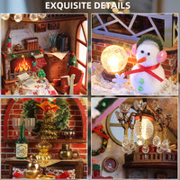 Kit de construction de mini-maison de Noël avec lumière LED, modèle 3D en bois à faire soi-même, kit de construction de maison miniature pour décoration de fêtes