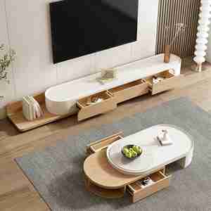<span class=keywords><strong>Meuble</strong></span> TV minimaliste sur pied avec tiroirs <span class=keywords><strong>de</strong></span> <span class=keywords><strong>rangement</strong></span>, ensemble table basse et console multimédia pour salon - Product Image 6