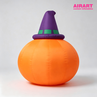 Citrouille gonflable publicitaire d'Halloween avec chapeau de sorcier pour la décoration de jardin, statue de citrouille gonflable pour idées de fêtes en plein air