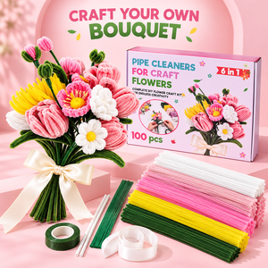 Kit de bricolage pour bouquet de fleurs en tiges de chenille, 100 pièces, avec ruban adhésif, pour la fête des mères - Product Image 1
