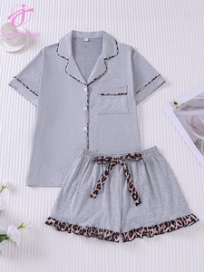 <span class=keywords><strong>Pigiama</strong></span> Estivo da Donna Loveda con Logo Personalizzato, Stampa Leopardata, Top a Maniche Corte e Pantaloncini con Fiocco, Set <span class=keywords><strong>Pigiama</strong></span> Leggero - Product Image 6
