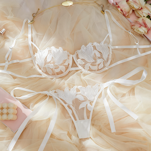 Dames Maat S-XL Lingerie Set Exotische Kanten Bh Korte Set Strik Kraag Sexy Bloemenprint Lingerie Spandex Mouwloos Plus Voor Zomer - Product Image 6