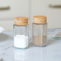 Ensemble de pots en verre écologiques de 100 ml (4 oz) pour sel, poivre et épices en poudre, avec couvercle en bambou perforé et support