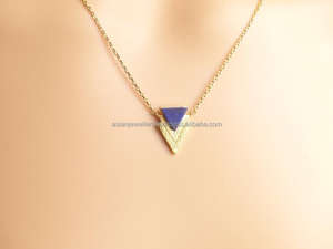 Collar de plata de ley 925 con gema de Calcedonia, joya de Triángulo de Oro delicado - Product Image 2