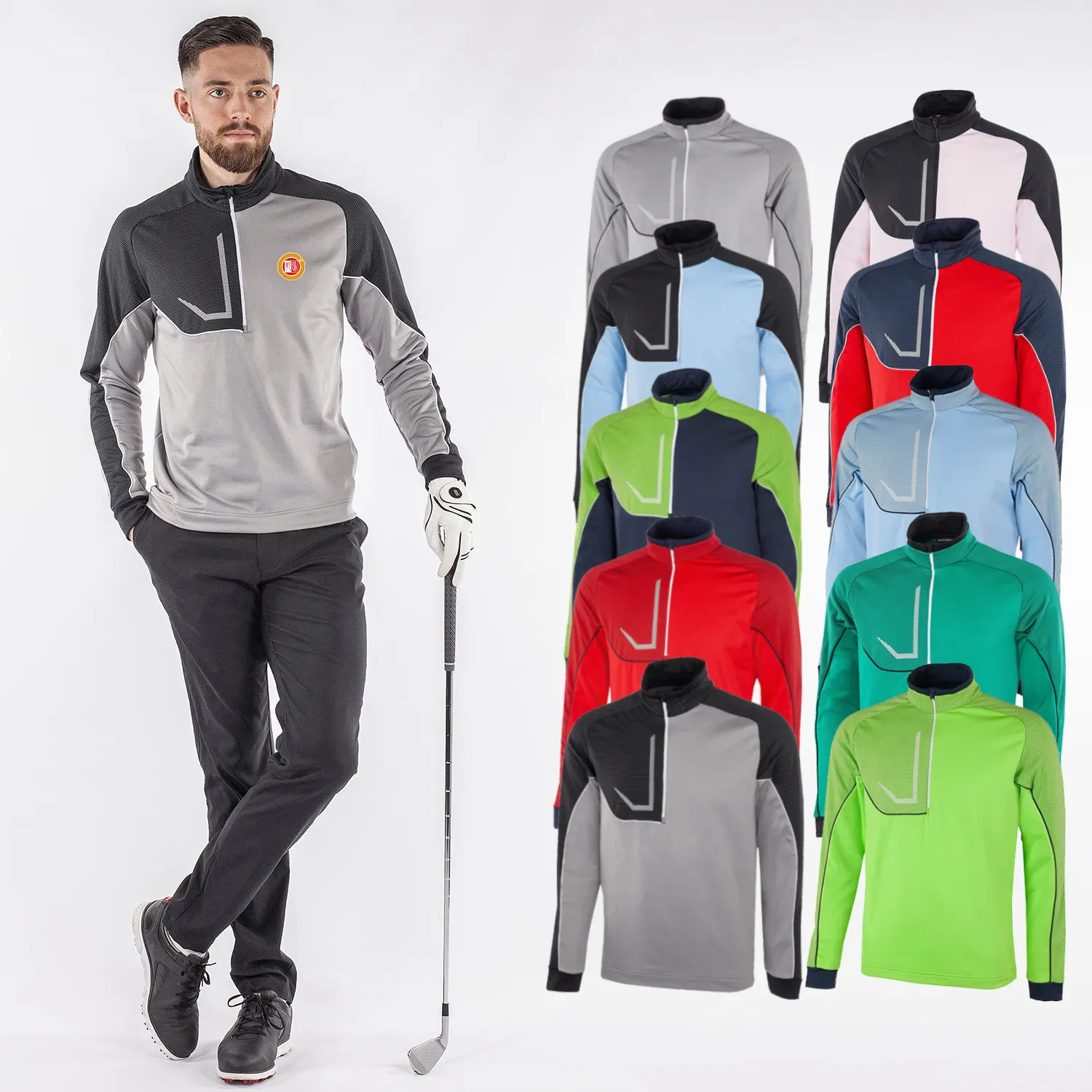 Custom logo gray plain breathable quarter half zip neck golf wear 4-way stretch moisture wicking pullover sweatshirt