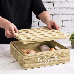 Boîte de rangement pour œufs en bois avec couvercle rabattable, support à œufs pour réfrigérateur de cuisine, 24 emplacements pour l'organisation des œufs frais - Product Image 1
