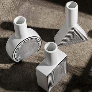 Moderne nordische einfache schwarze weiße Tischplatte Porzellan geometrische Vase Keramik für Wohnkultur - Product Image 5