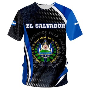Camiseta con la Bandera de El Salvador, Unisex, Manga Corta, Cuello Redondo, Impresión Digital, Transpirable, Poliéster, Ropa Deportiva para Adultos - Product Image 4