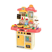 Ensemble de cuisine en plastique rose pour jeux de rôle pour enfants avec lumière, pulvérisation, mini-aliments, table de cuisine, jouets de cuisine pour enfants
