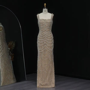 Abito da Sera <span class=keywords><strong>di</strong></span> Lusso a Tubino con Perle Color Nudo Stile <span class=keywords><strong>Arabo</strong></span> con Spalline Sottili Lungo da Sposa per Feste a Dubai Lsz109 - Product Image 6
