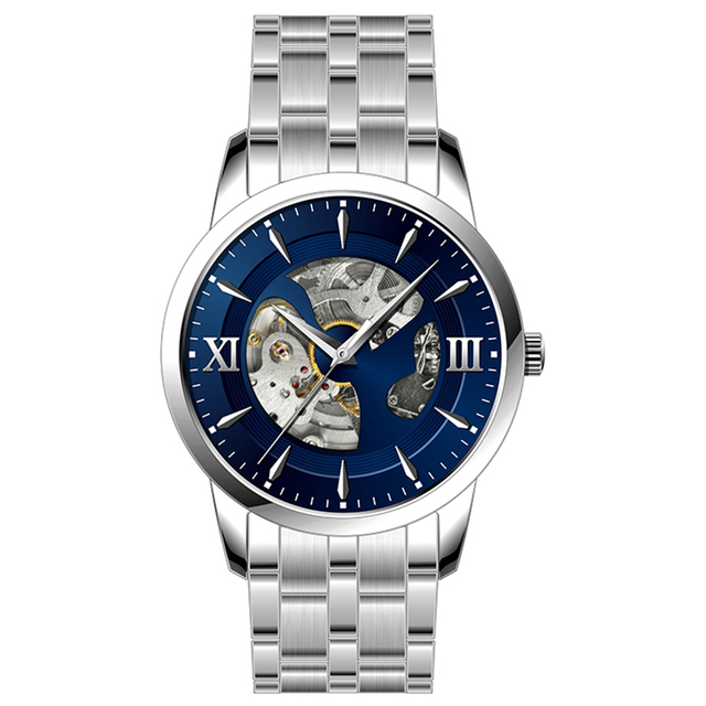 Fashion Skeleton Automatic Watches Popular Luxury Black Leather Strap Watch for Man Woman Skeleton Watches