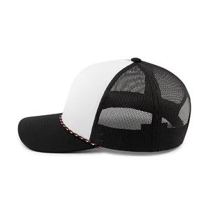 Gorra de béisbol de ala plana con logotipo personalizado de algodón al por mayor, gorra de camionero de 6 paneles con patrones de cuerda rosa - Product Image 6