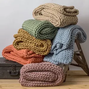 Machine Wasbaar Meerdere Kleuren Chunky Knit Soft Grote Kabel Gebreide Gooi Slaapbank Boho Deken Gewogen Deken
