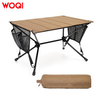Table pliante de camping portable WOQI, mobilier d'extérieur, 2 poches latérales, design carré, étui de transport, structure en aluminium