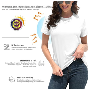 T-shirt décontracté d'été pour femme, coupe ample, couleur unie, en polyester/coton, UPF 50+, manches courtes - Product Image 4