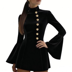 Nouvelle Collection Femme : Robes de Costume Élégantes et Ajustées à Col Montant et Manches Longues, Couleur Unie – Tendance Automne - Product Image 5