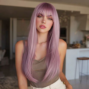 2025 nuova parrucca sintetica riccia e dritta lunga 24 pollici rosa viola colore SM8022 - Product Image 5