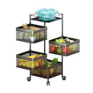Étagère de rangement de cuisine multicouche en métal rotatif à 4 3 2 niveaux avec panier carré pour fruits et légumes, étagère de rangement en fer pour salle de bain