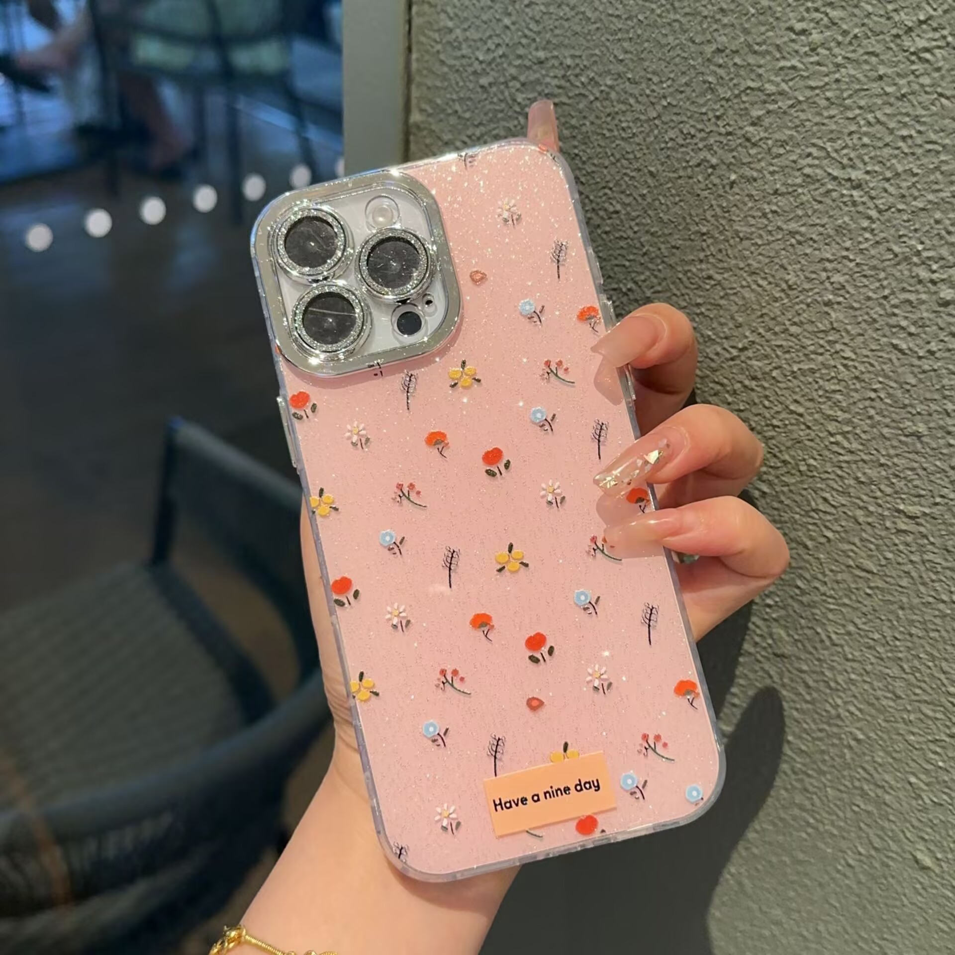 Pink Small Floral Glitter Lens