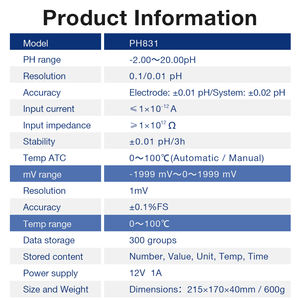 เครื่องวัดค่า <span class=keywords><strong>pH</strong></span> แบบดิจิตอลพร้อมหัววัดสำหรับห้องปฏิบัติการเครื่องสำอางเครื่องทดสอบคุณภาพน้ำ2.00 20.00 - Product Image 6