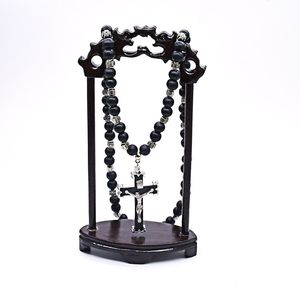 Colar rosário católico religioso de contas de madeira, colar com pingente de cruz para homens - Product Image 6