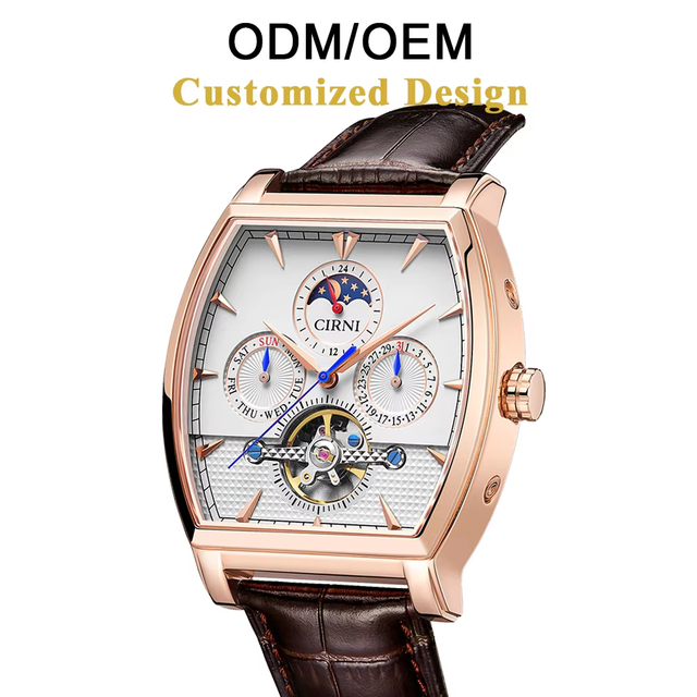 ODM/OEM CIRNI Mechanical Stainless Steel Case Automatic Watch-High Quality Hollow Sport 22mm Cow Leather Band Sapphire Crystal