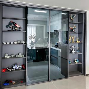 Moderna Anta in Vetro con Telaio Sottile in Alluminio per Armadio da <span class=keywords><strong>Cucina</strong></span>, Inserto in Vetro Temperato Scanalato di Lusso, <span class=keywords><strong>Misura</strong></span> Personalizzabile - Product Image 3