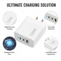 Chargeur mural rapide 120W à 3 ports (2 Type-C, 1 USB) pour téléphone, prise UE/US, logo personnalisé, boîte neutre, vente en gros directe usine
