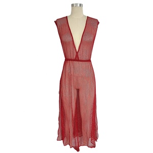 Costume da bagno in rete copri costume da bagno con scollo a v profondo costume da bagno da spiaggia BEIGE rosso da donna - Product Image 1