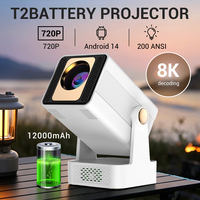 Mini projecteur T2 avec batterie, Android 14 intelligent, home cinéma LCD 200 Ansi, projecteur portable, prend en charge 8K HIFI, double Wifi