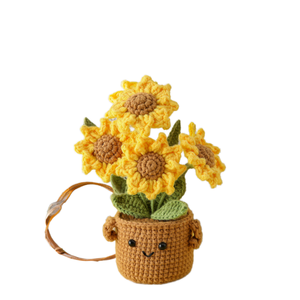 Plante artificielle de tournesol au crochet 2025 en pot, 100% naturelle, style rustique, centre de table et décoration d'étagère pour la maison, la cuisine et Thanksgiving - Product Image 1