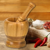 Hotselling keuken gadgets kruidenmolen crusher pers mini vijzel en stamper bamboe vijzel en stamper