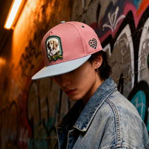 Cappellini Snapback Premium <span class=keywords><strong>Rosa</strong></span> Sportivi Nuovi a 5 Pannelli Personalizzati con Visiera Piatta, Ricamo Cane, Logo Patch Stampa 3D, Bicolore Cucito - Product Image 2