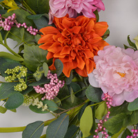 Couronne décorative de remise de diplôme en fleurs artificielles (roses lavande) rose jaune, en plastique écologique, à suspendre à la porte, réutilisable