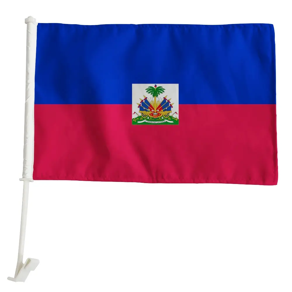 Beste Kwaliteit 100% Polyester Winddicht 30*45Cm 12*18 Inch Haïti Nationale Autoruit Vlag Banner Voor auto