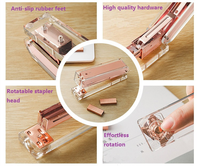 Ensemble de fournitures de bureau en acrylique transparent doré : Ciseaux, porte-stylos, porte-notes, dévidoir de ruban adhésif, calculatrice rose, agrafeuse en acrylique
