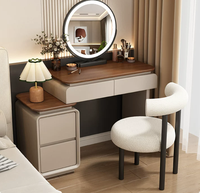 Table de maquillage moderne avec miroir éclairé par LED, réglable, pour chambre à coucher, salle de bain et salon, en blanc
