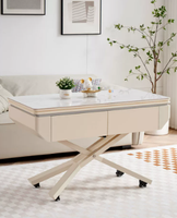 Table basse électrique moderne Voxhome avec plateau en verre, tiroirs de rangement et roulettes pour le mobilier de salon