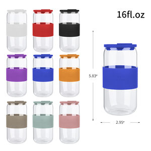 Bán Buôn 16Oz Thủy Tinh Borosilicate Cốc Cà Phê Tái Sử Dụng Công Suất Lớn Nước Trái Cây Cốc Sữa Thăng Hoa Cốc Với Silicone Nắp Tay Áo - Product Image 3
