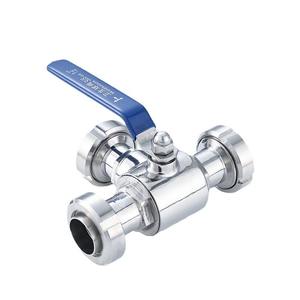 Vanne à boisseau sphérique manuelle en acier inoxydable sanitaire 304/316L, raccord rapide à filetage en T, type à pince, union à trois voies à connexion rapide - Product Image 1