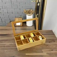 Organisateur et Conteneur de Rangement pour Sachets de Thé en Bambou Naturel Durable pour Bureau avec Couvercle Magnétique 8-10 Compartiments Fenêtres Acryliques