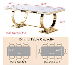 Bàn ăn sang trọng màu trắng và vàng-Khung kim loại bằng thép không gỉ - Product Image 6