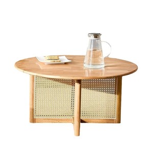 Mesa pequeña para sala de estar Fengjia, mesa de café de ratán, estilo japonés, popular en línea, redonda, de madera maciza, para apartamento pequeño - Product Image 5